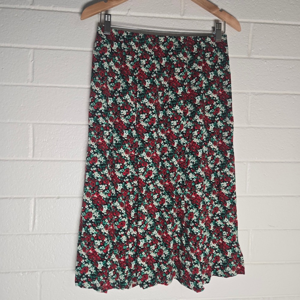 Vtg Vermont Country Store Skirt Medium Floral Midi Elastic Garden Cottagecore